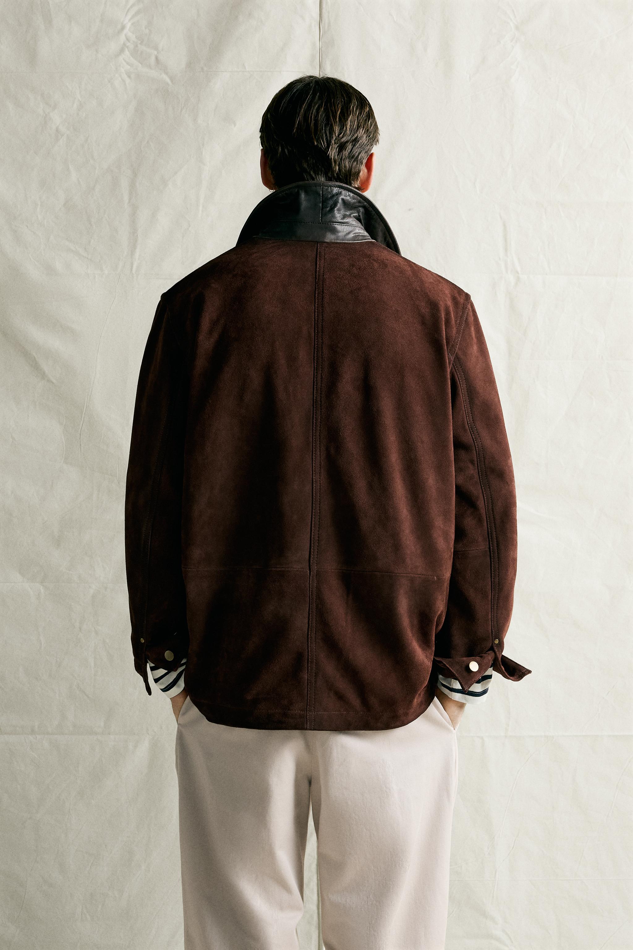 SUEDE LEATHER JACKET WITH CONTRAST COLLAR