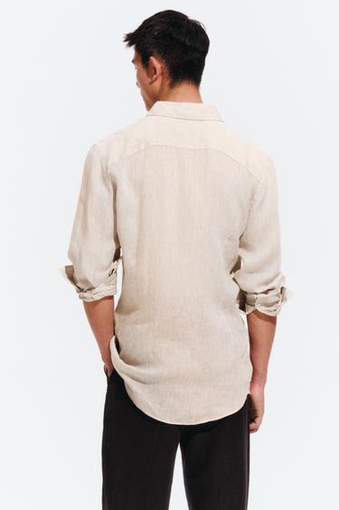 100% LINEN REGULAR FIT SHIRT - Light beige by Zara