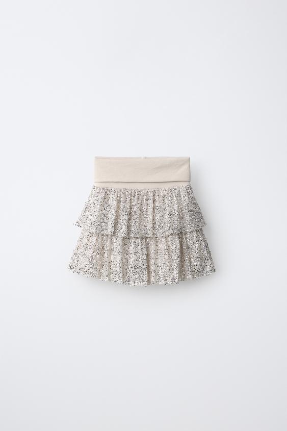 SAIA BABADO DUPLO COM LANTEJOULAS - Prata da Zara - Imagem 0