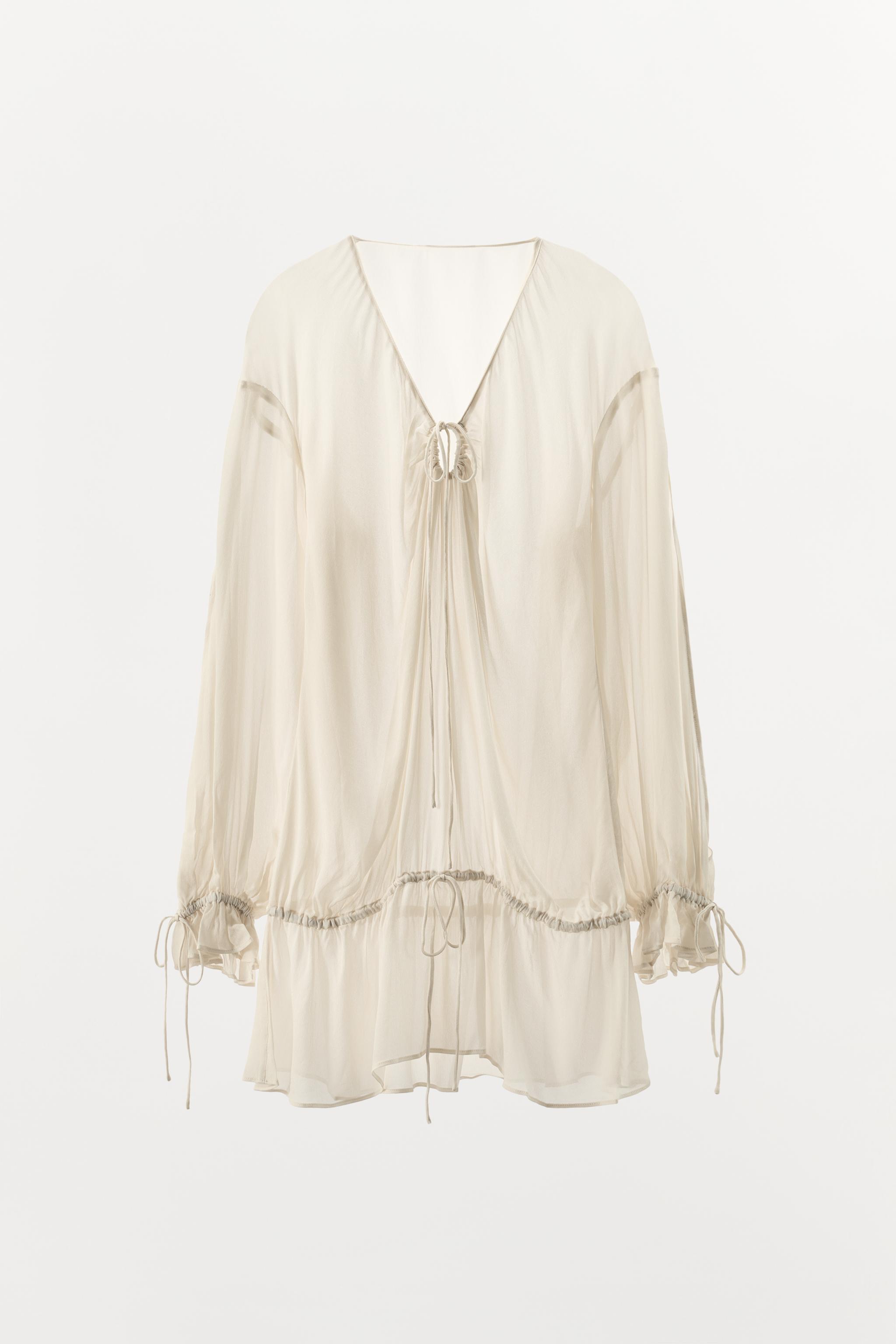 FLOWY SEMI-SHEER TOP - Oyster-white | ZARA United States