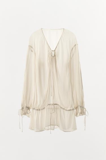 SEMI-SHEER FLOWING TOP - Oyster-white by Zara - Image 3