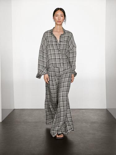 Zara 100% linen check palazzo trousers - Beige - Image 0