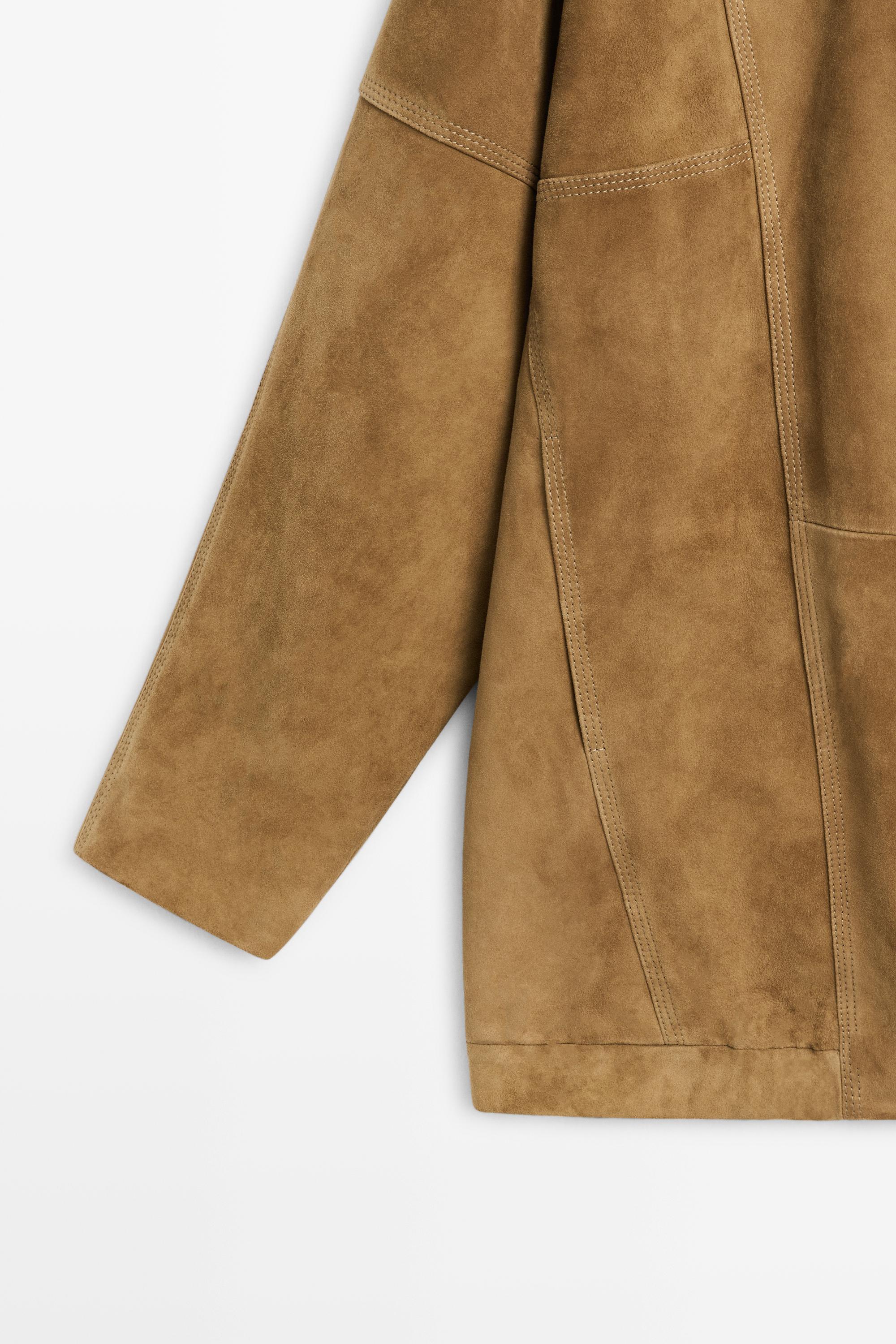 Blouson capri en cuir finition daim, fermeture asymétrique