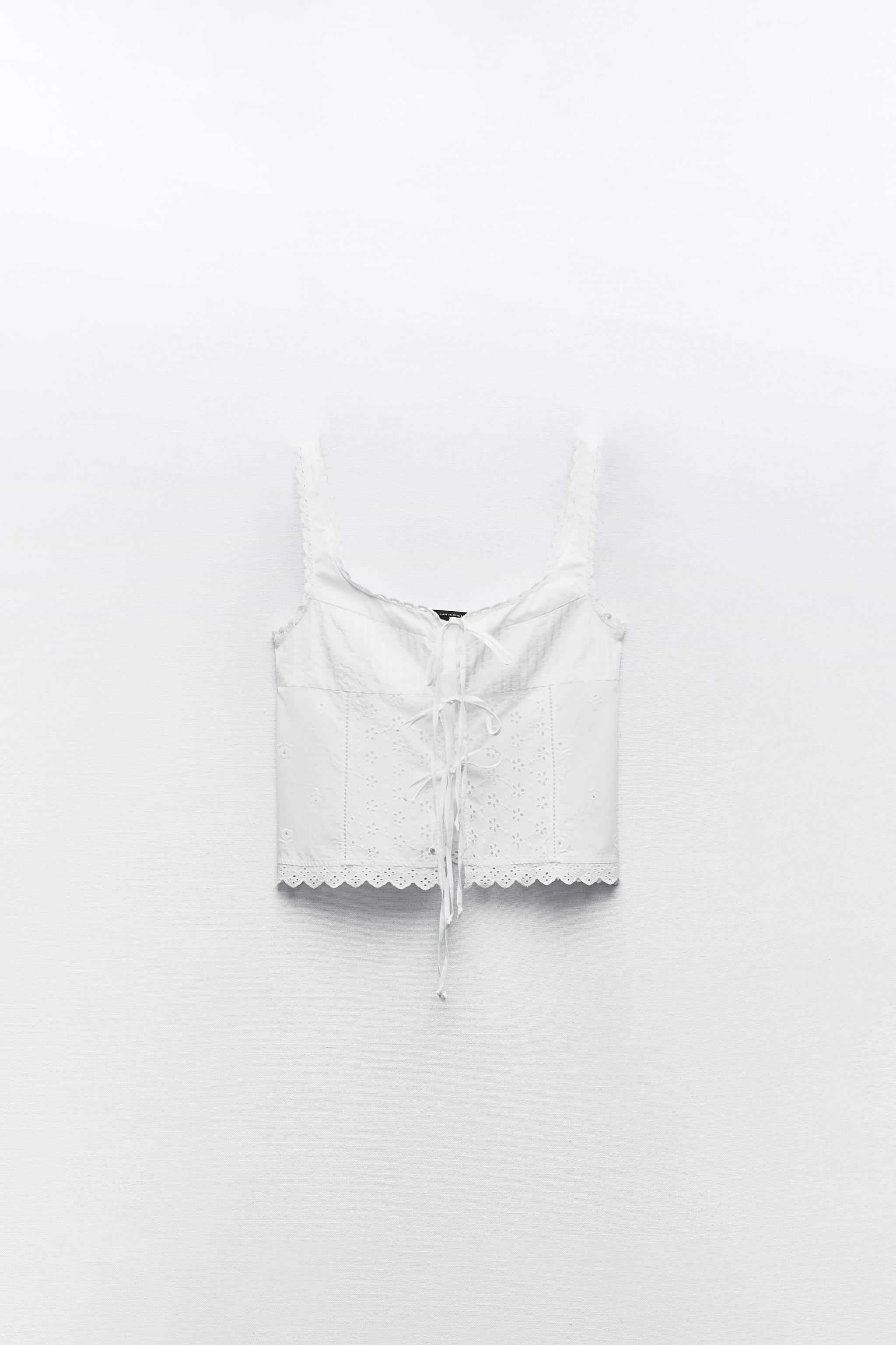 EMBROIDERED TIED TOP - White | ZARA United States