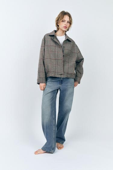 CHECKED WOOL BLEND BOMBER JACKET - ZW COLLECTION - Ecru / Beige by Zara - Image 0