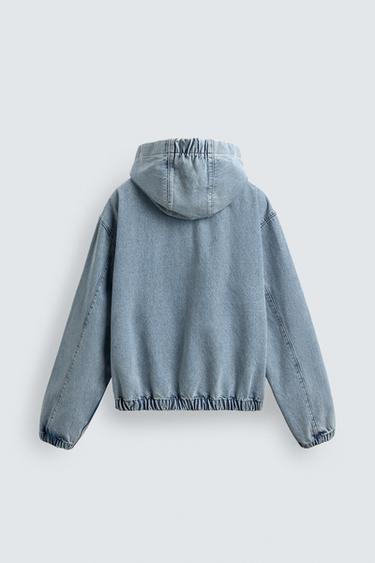 WASHED HOODED JACKET - Light blue by Zara