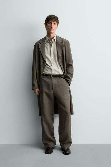 LIMITED EDITION 100% LINEN STRAIGHT-LEG TROUSERS - Grey green by Zara - Image 0