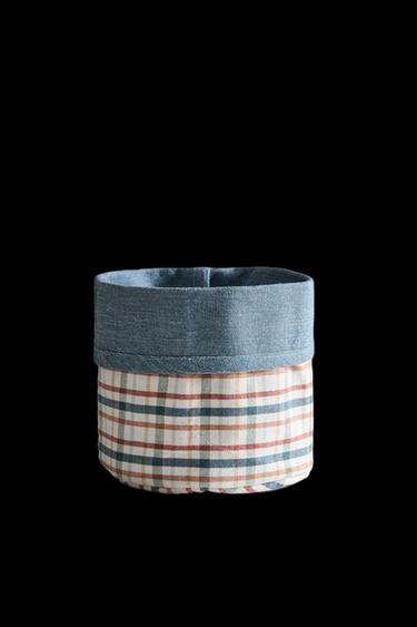 Zara PLAID COTTON BREAD BASKET - Blue