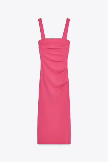 PLEATED MIDI DRESS - Fuchsia by Zara - Image 1