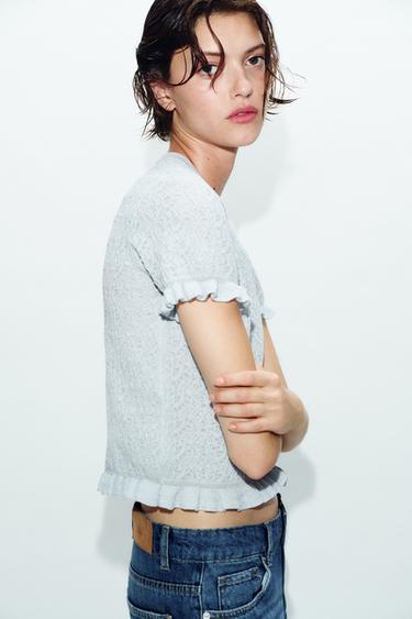 TEXTURED KNIT CARDIGAN WITH RUFFLES - Light blue by Zara - Image 2