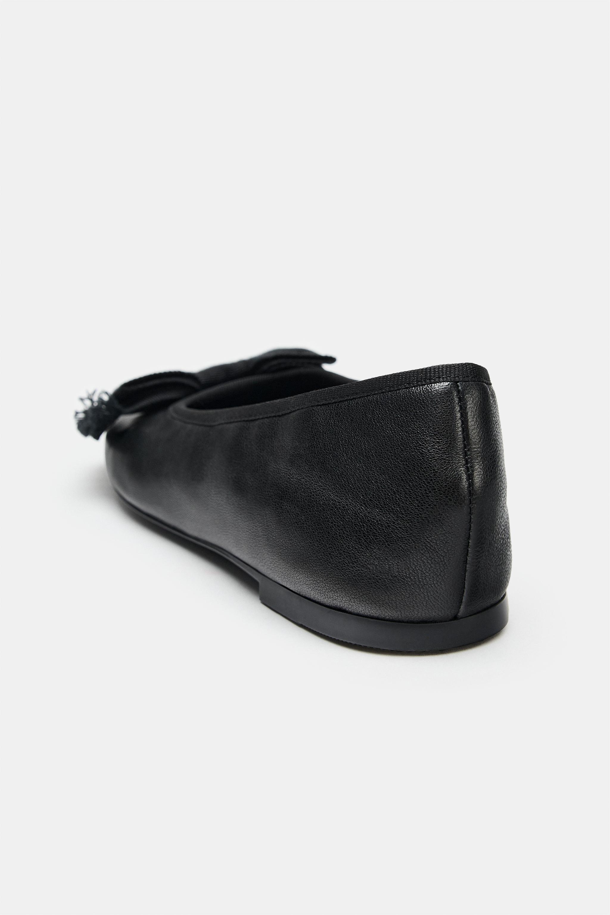 レザー リボンバレエシューズ - ブラック | ZARA Japan / 日本