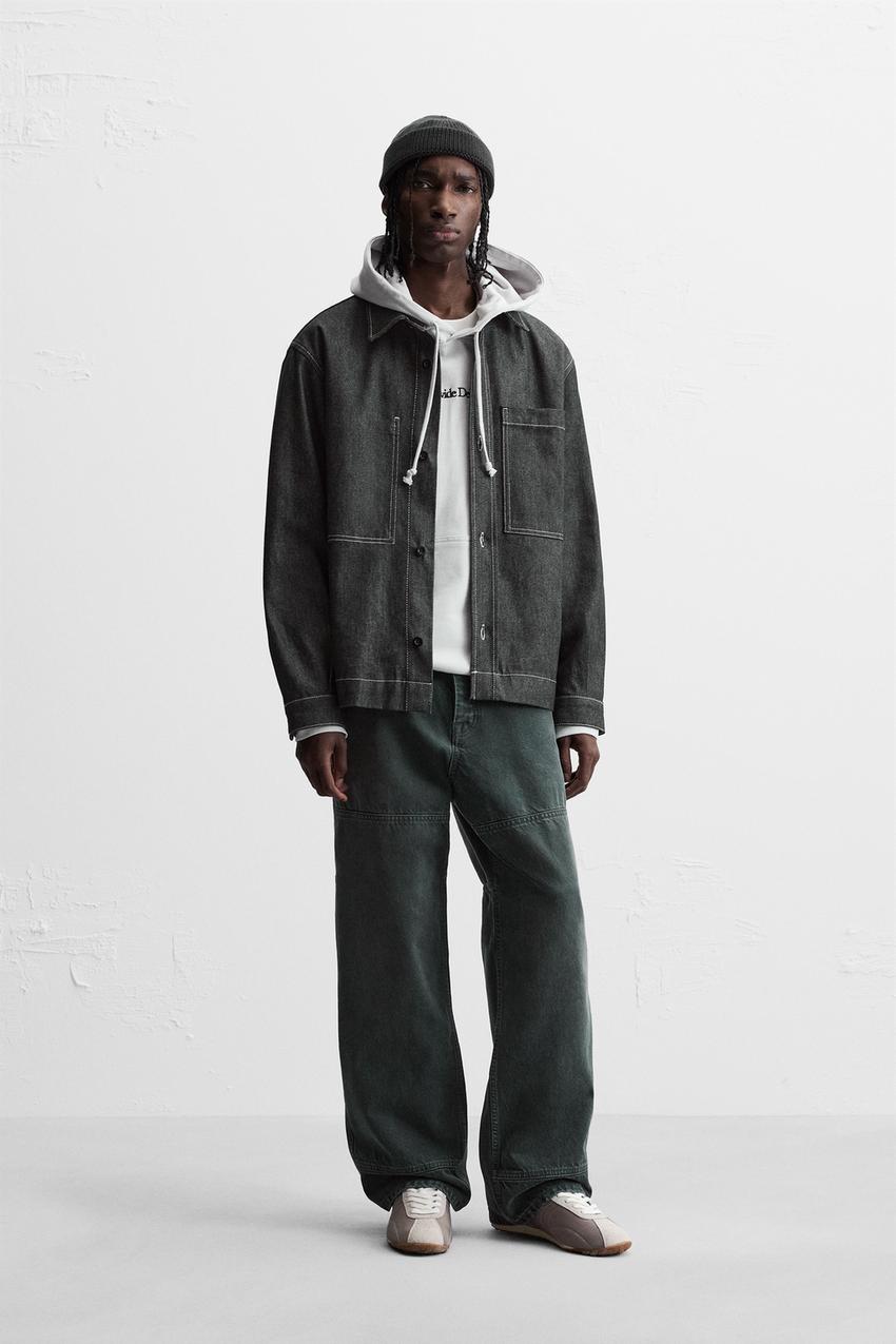 トップステッチ デニム シャツ - ブラック | ZARA Japan / 日本