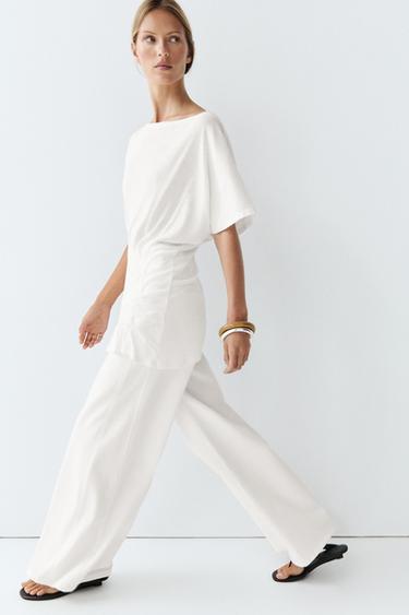 Top asymétrique avec broderie - Blanc cassé de Zara