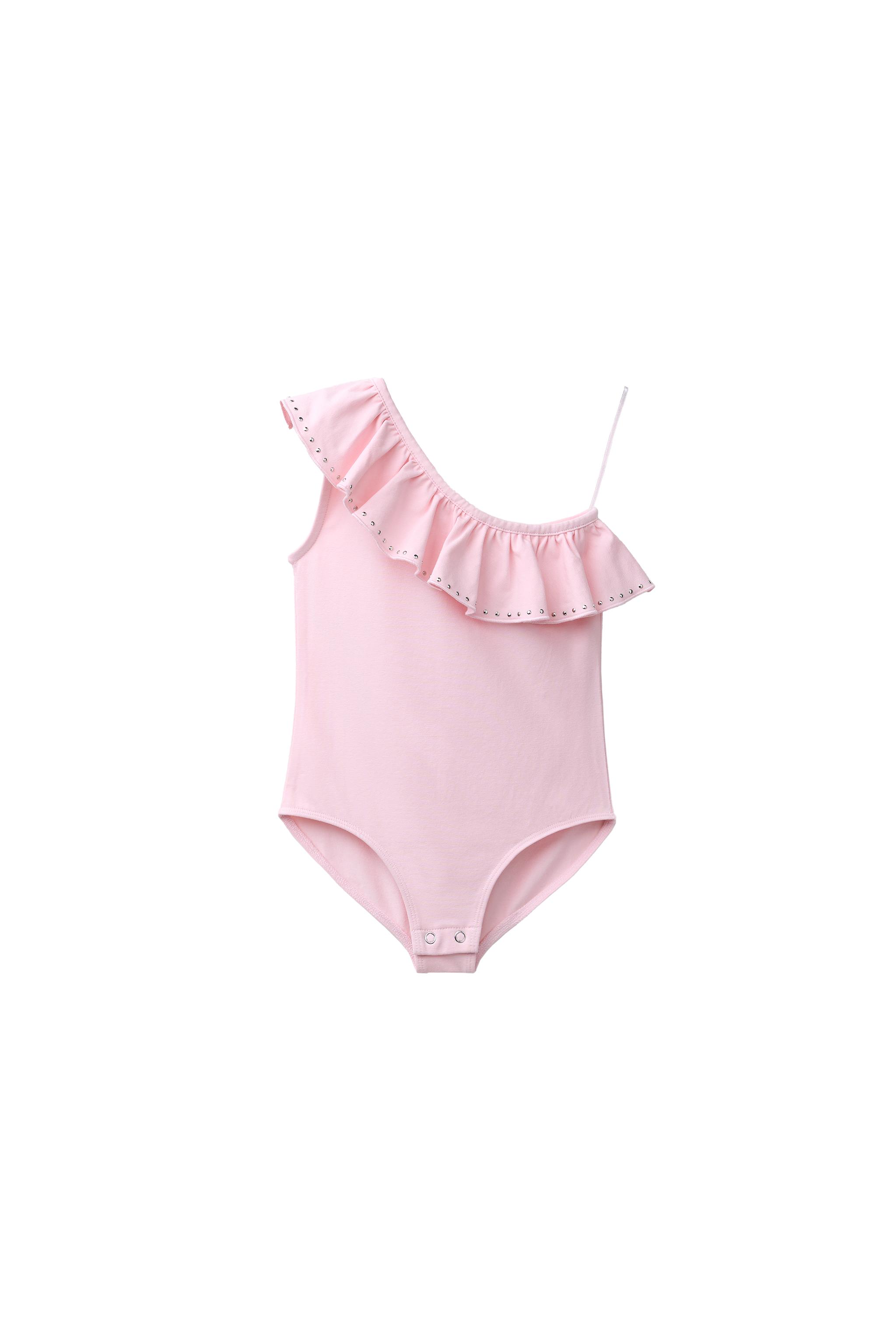 ASYMMETRIC RUFFLE BODYSUIT - Pale pink | ZARA United Kingdom
