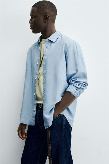CHEMISE EN DENIM LÉGER - Bleu ciel de Zara - Image 5