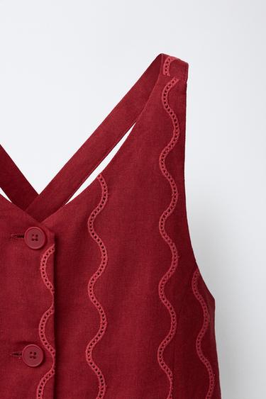 EMBROIDERED WAVE WAISTCOAT WITH LINEN - Intense red by Zara - Image 2