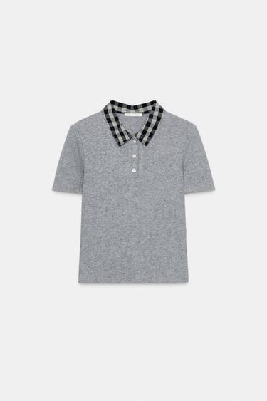 CONTRAST POLO TOP - Grey by Zara