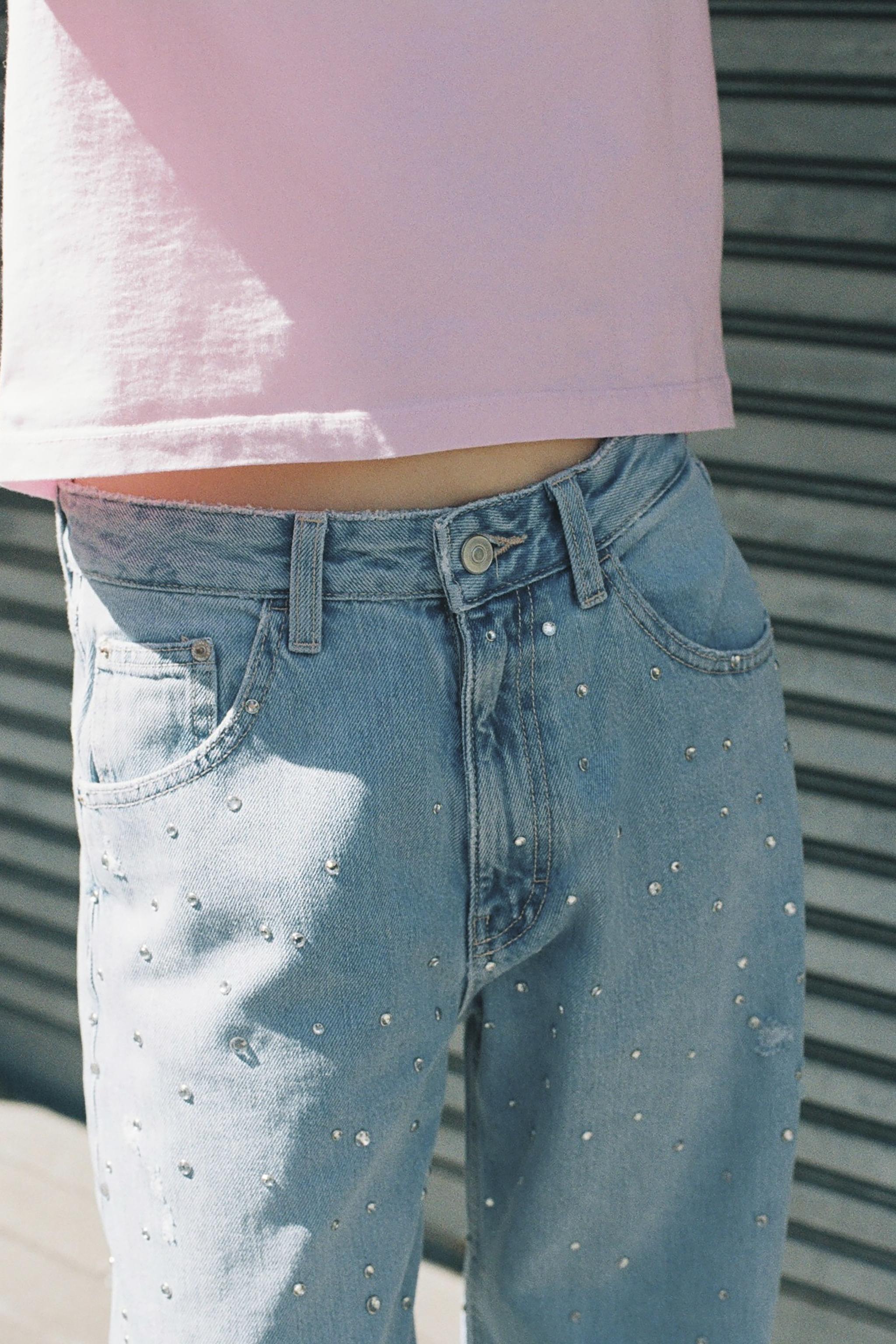 ZARA JEANS TRF CURVED STRASS ハイウエスト 3607/011 JEANS TRF CURVED STRASS ハイウエスト - ライトブルー | ZARA