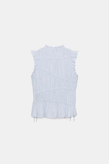 ELASTICATED STRIPED TOP - Blue/White by Zara - Image 8