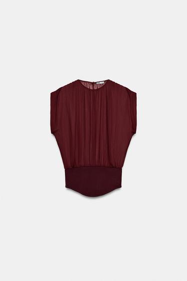 TOP COMBINADO GEORGETTE SEMITRANSPARENTE - Chocolate de Zara