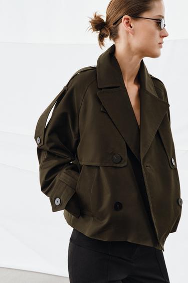 מעיל טרנץ' קצר דוחה מים ZW COLLECTION - חאקי כהה של Zara