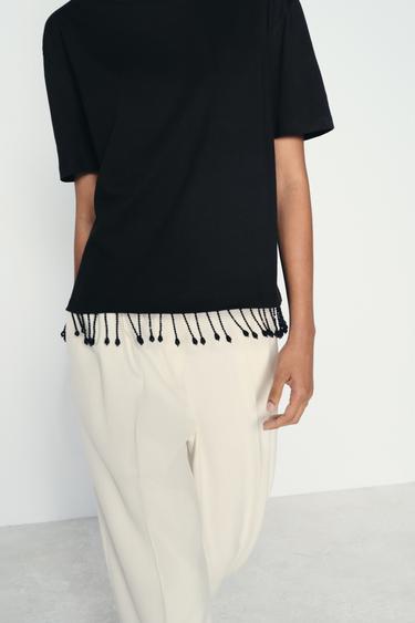 T-SHIRT WITH RHINESTONE FRINGING