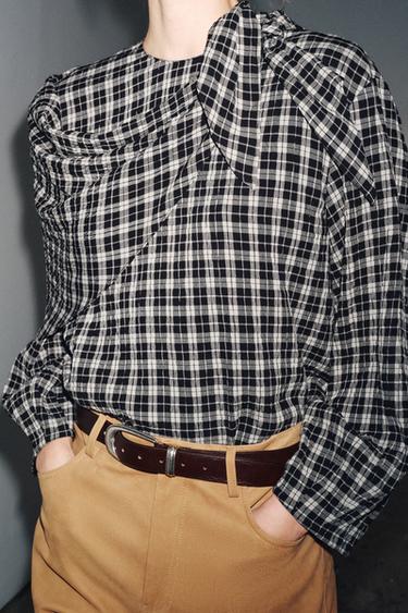 CHECK SHIRT WITH MULTIPOSITIONAL SCARF ZW COLLECTION - Mid-grey by Zara - Image 3