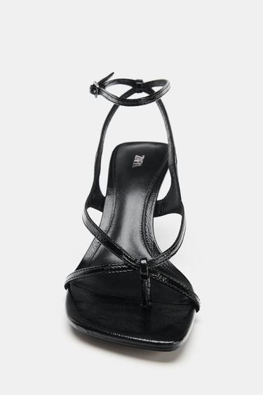 SANDALES EN CUIR À TALONS - Noir de Zara - Image 3