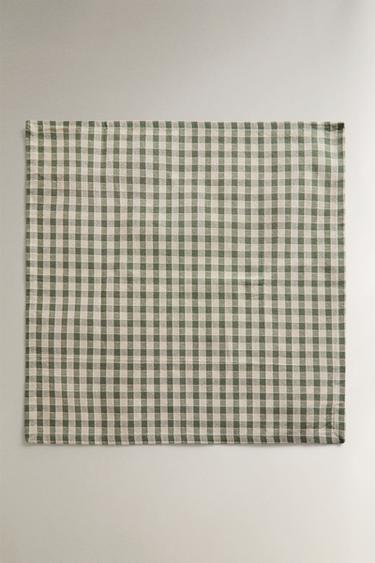 LOT SERVIETTES DE TABLE CARREAUX ET SURPIQÛRES (LOT DE 2) - Vert de Zara - Image 1