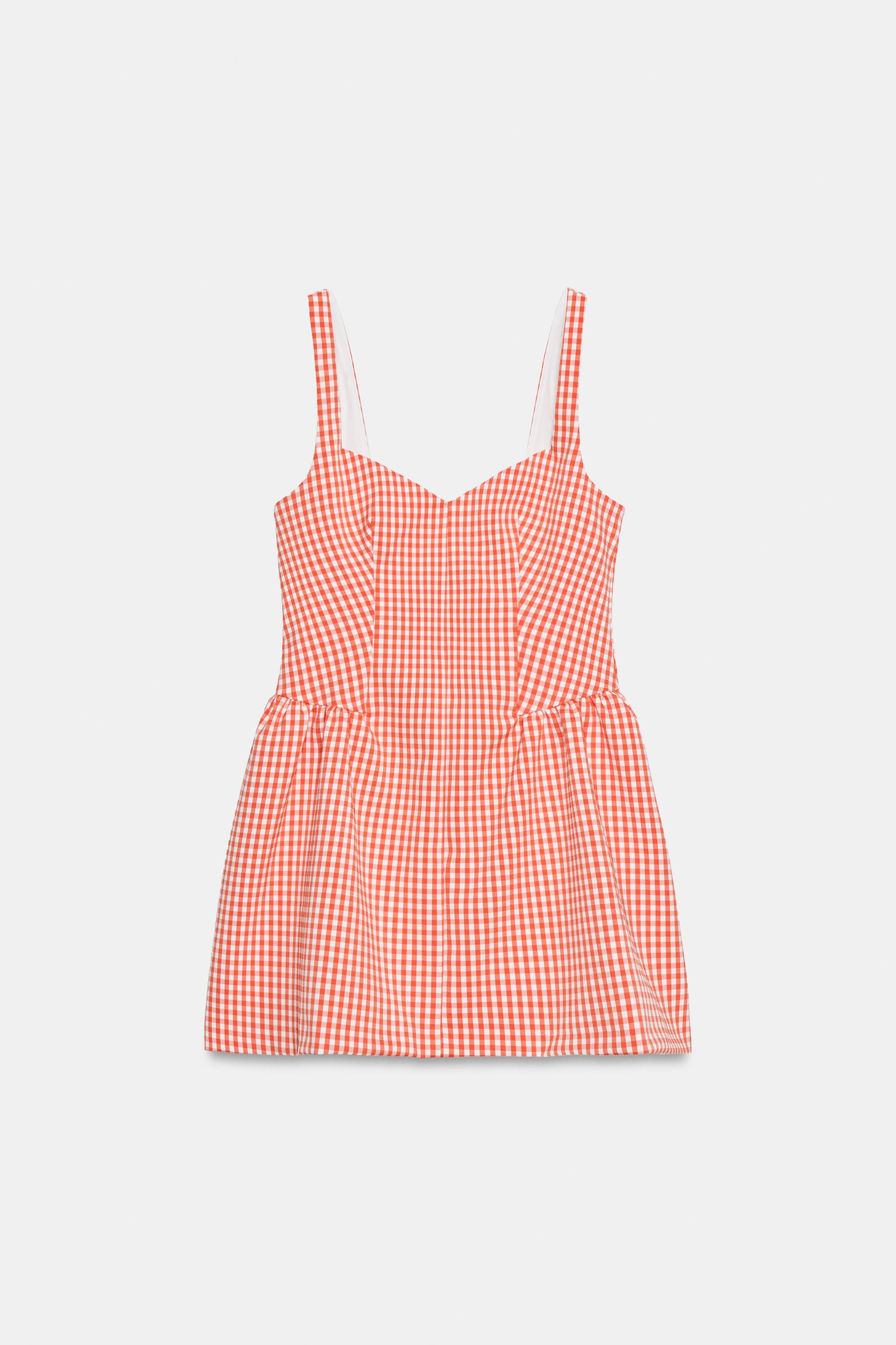 zara gingham mini dress GINGHAM SHORT DRESS - Greens