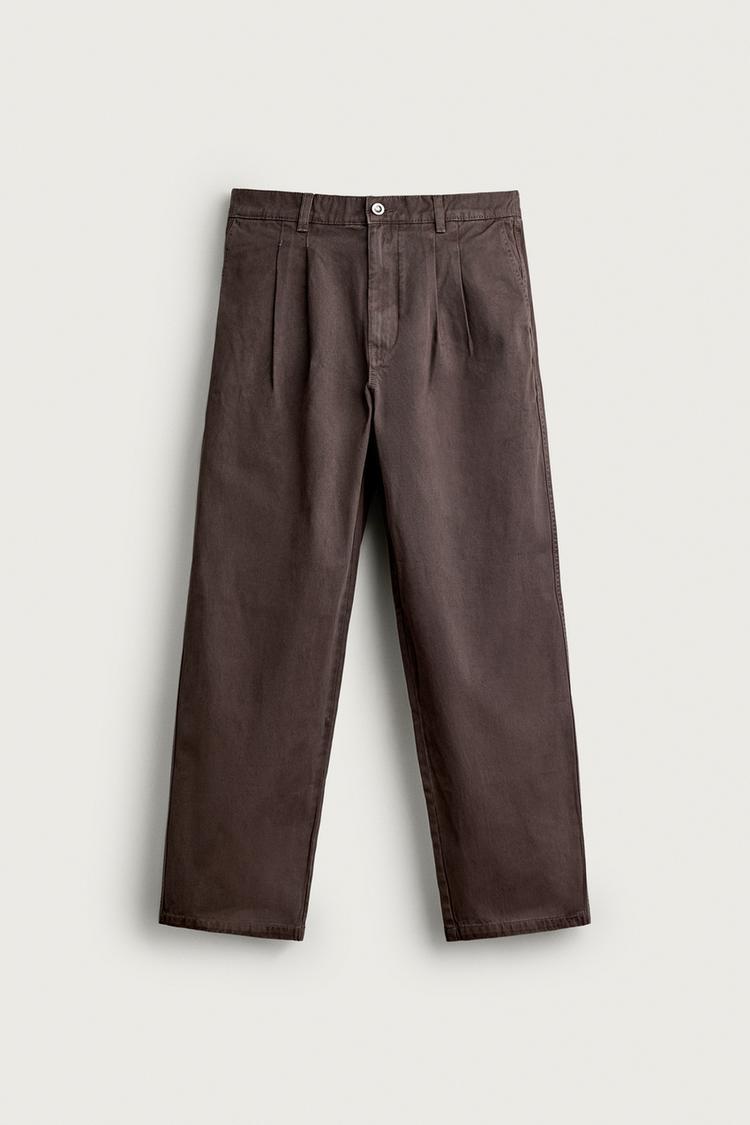 WASHED PLEATED RELAXED-FIT PANTS — 694