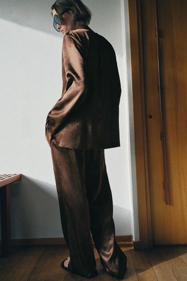 FLUID CRINKLE-EFFECT BLAZER - Brown by Zara - Image 3