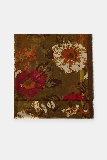 FLORAL PRINT SCARF - Khaki by Zara