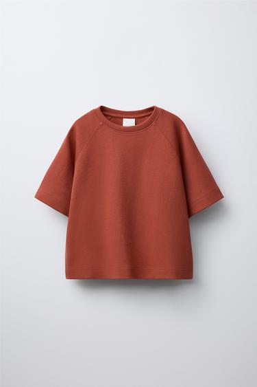 PLAIN INTERLOCK T-SHIRT - Brick by Zara