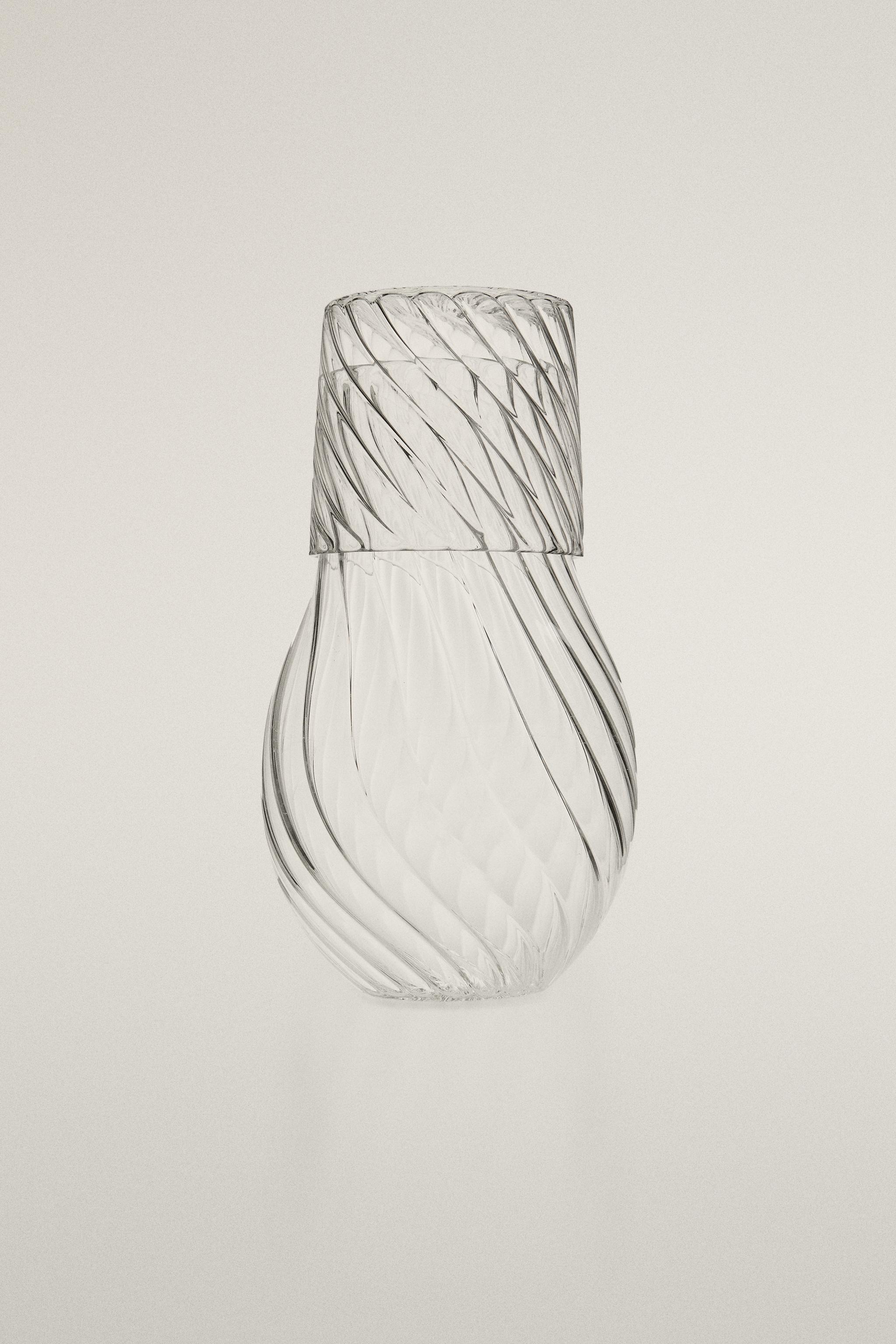 GLASS BEDSIDE CARAFE AND TUMBLER SET — Transparent
