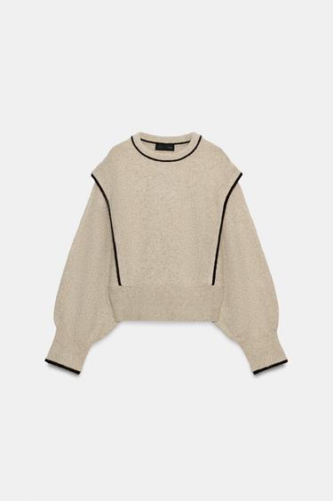 KNIT JUMPER WITH CONTRAST PIPING - Sand by Zara - Image 0