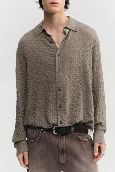 Zara 格紋紋理襯衫 - 深棕黃色