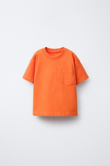 PLAIN T-SHIRT WITH POCKET - Orange by Zara - Image 0