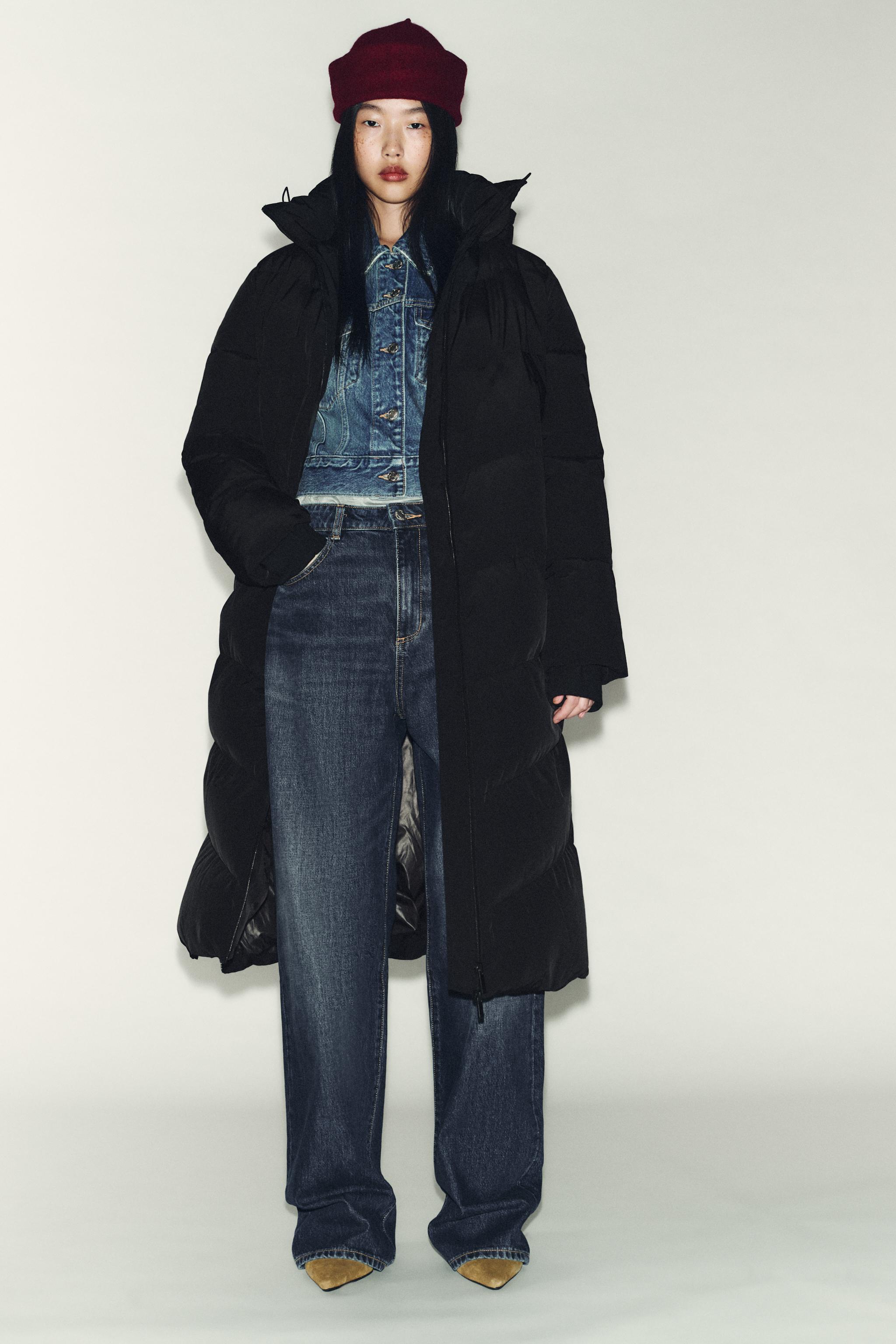 ZARA ロング丈ボアコート ブラック M コート (ブラック・黒