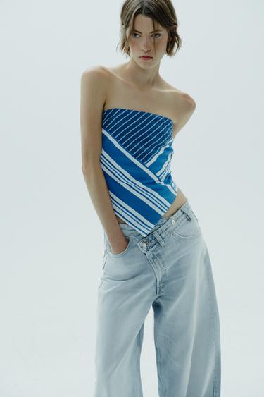 TOP PALABRA DE HONOR CON LINO RAYAS - Azul / Blanco de Zara