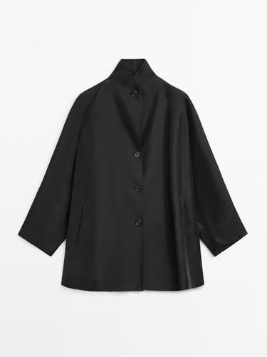 Zara Flowing voluminous cape with button details - Black