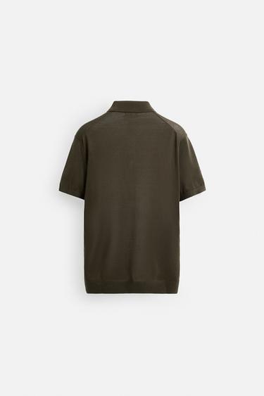 KNIT COTTON - SILK POLO SHIRT - Moss green by Zara - Image 7