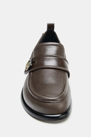 LEATHER LOAFERS WITH BUTTON DETAIL - Grey by Zara - Image 6