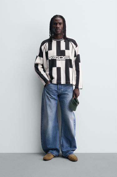 TEXTURED STRIPE JACQUARD T-SHIRT - Black / White by Zara