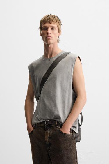Zara RELAXED FIT TANK T-SHIRT - Dark anthracite