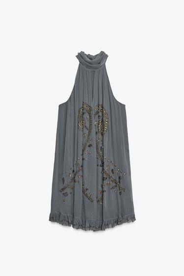 ZW COLLECTION EMBROIDERED HALTER DRESS - Blue marl by Zara