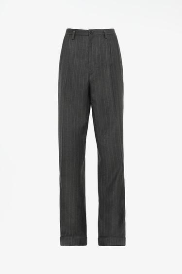 LIMITED EDITION 100% WOOL PINSTRIPE PANTS — Dark green 1