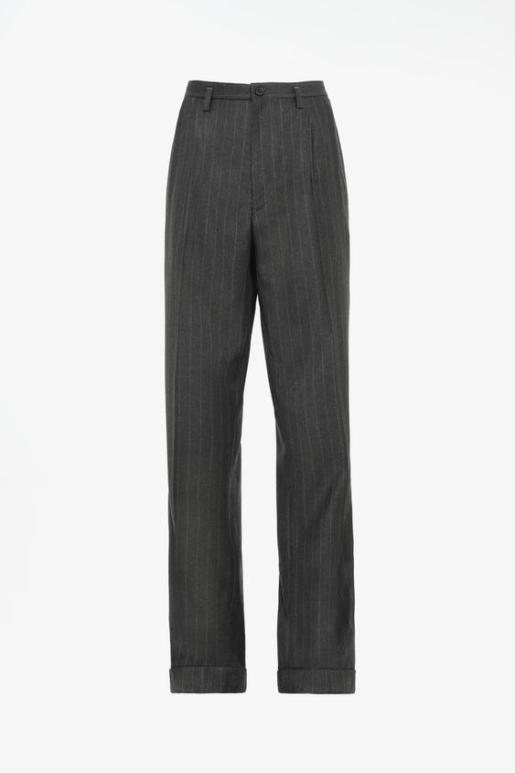 Zara LIMITED EDITION 100% WOOL PINSTRIPE PANTS - Dark green - Image 0