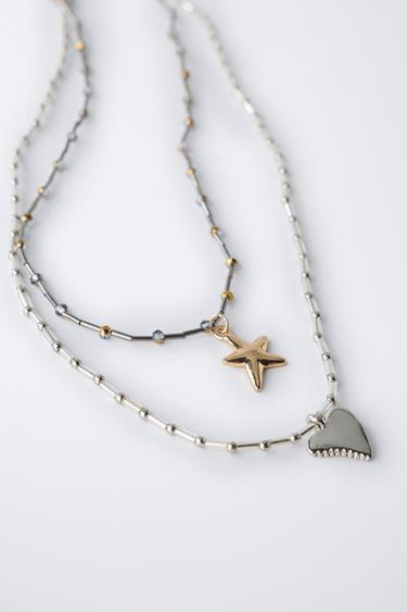 PACK OF TWO HEART AND STAR NECKLACES - Dark silver by Zara - Image 1