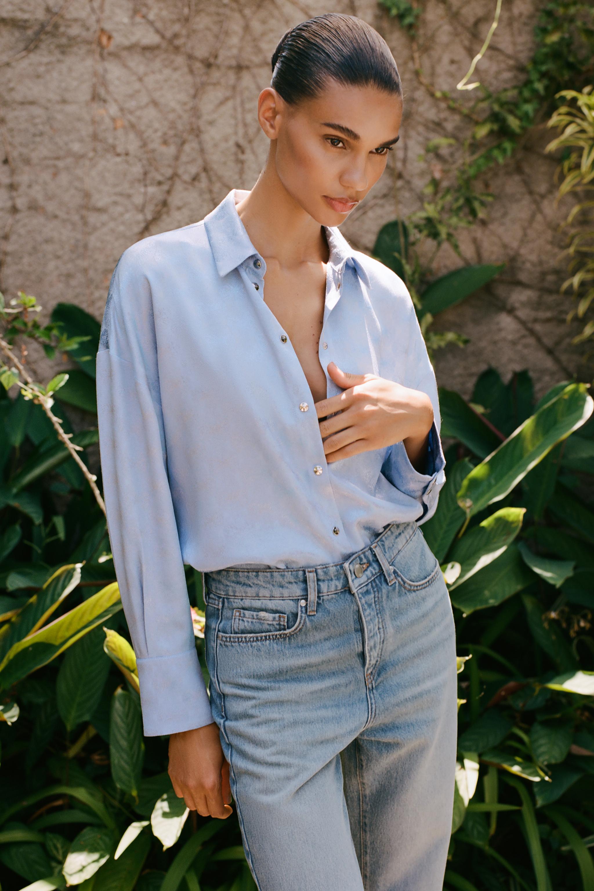 FLOWY JACQUARD TOP - Sky blue | ZARA United States